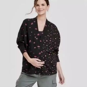 The Nines By Hatch Maternity Black Pink Floral Sweatshirt Cardigan Size XXL